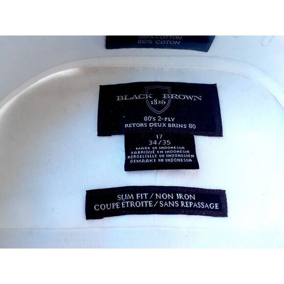Black Brown 1826 Slim Fit Non Iron 100% Cotton White Shirt NWT Size 17 34/35 - Picture 5 of 9